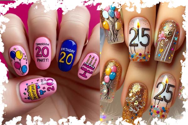 ۱۵. طراحی ناخن با تم حروف و اعداد