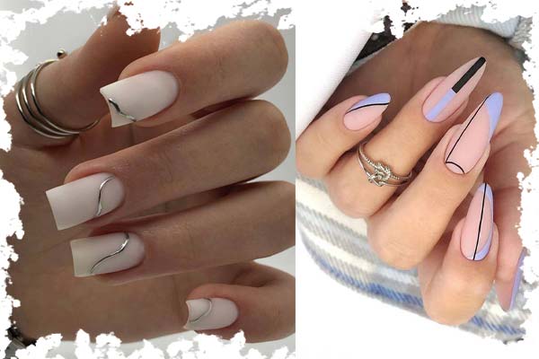 ۱۷. طراحی ناخن با تم خطوط متالیک