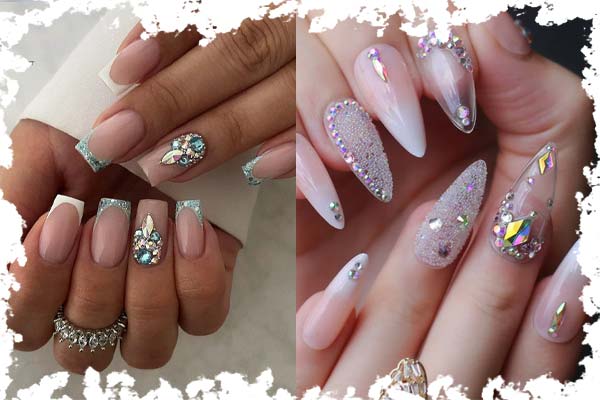 ۱۹. طراحی ناخن با تم نگین‌ و سنگ‌ قیمتی