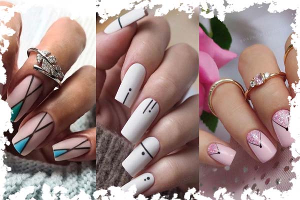 ۷. طراحی ناخن با تم خطوط هندسی رنگارنگ