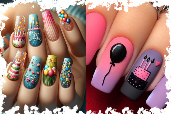 طراحی ناخن کیک تولد