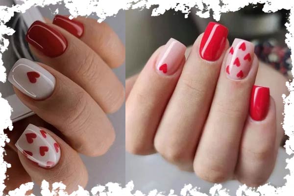 ۵. طراحی ناخن با تم قلب‌ های عاشقانه