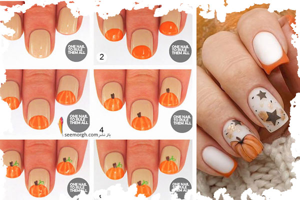 طراحی ناخن شب یلدا کدو تنبل