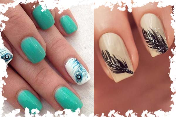 ۲۰. طراحی ناخن با تم پرهای رنگارنگ