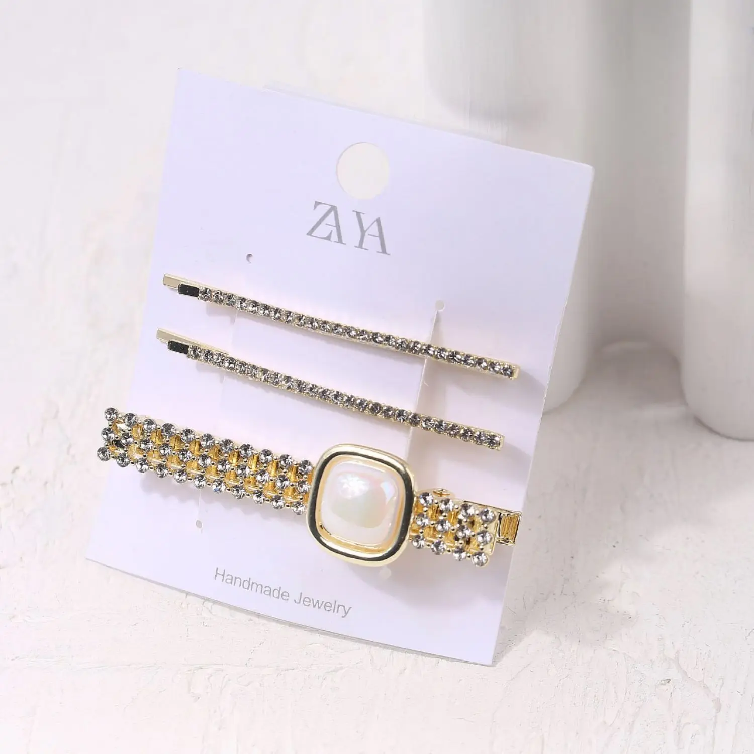 پنس سه عددی طرح نگین صدفی مدل مربع